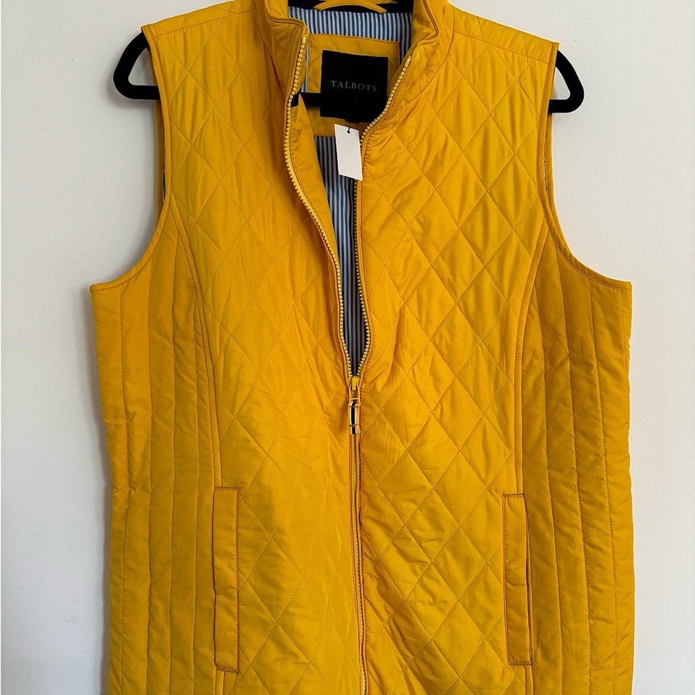 Talbots zippered yellow quilted vest size large NWT
